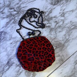 Leopard Print Red and Black Chain Fun Evening Bag
